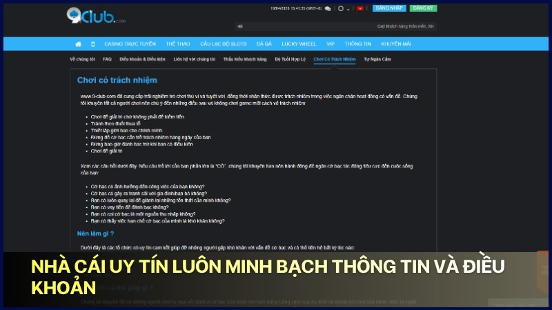 Nhà cái uy tín luôn minh bạch thông tin và điều khoản